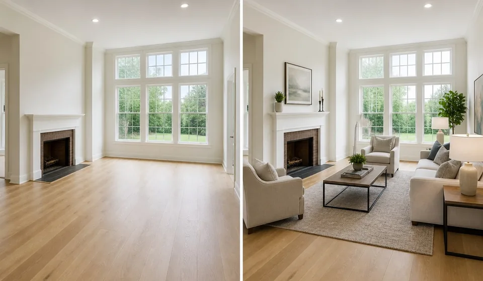 Virtual Staging before and after example image