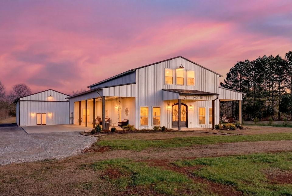 Modern home exterior at twilight photographed for a real estate listing