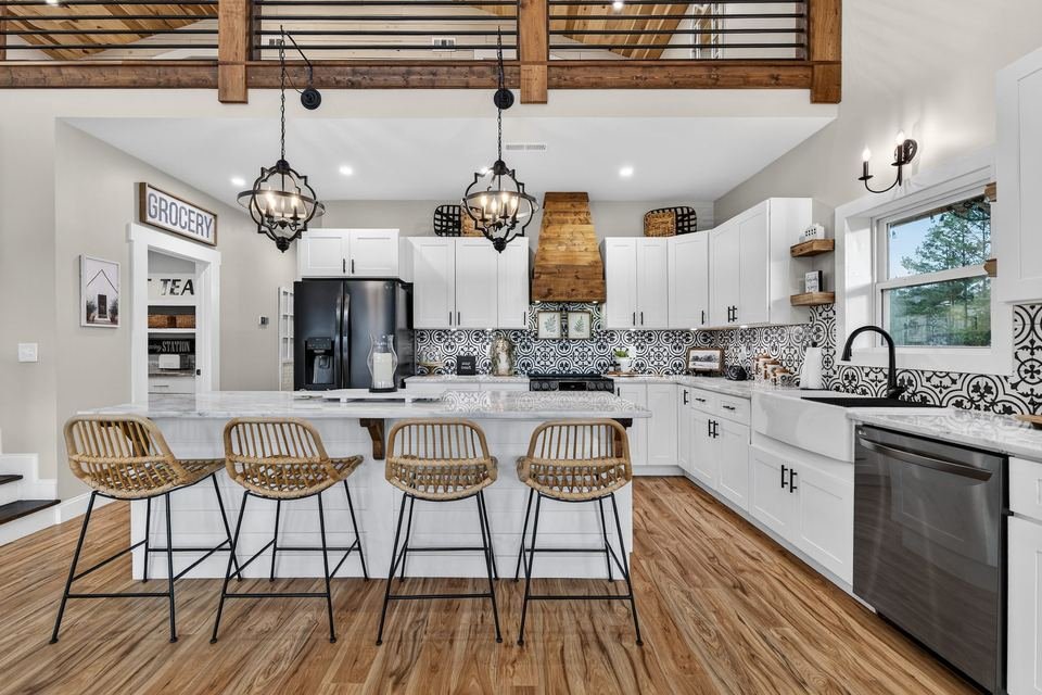 Bright kitchen and island real estate photography for a listing