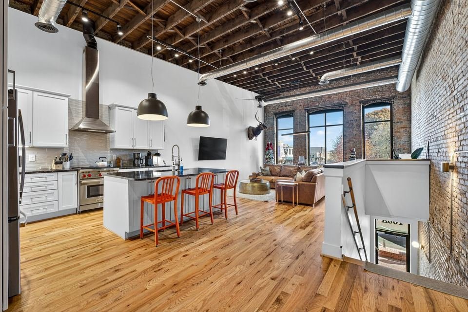Short-term rental open living and kitchen photography