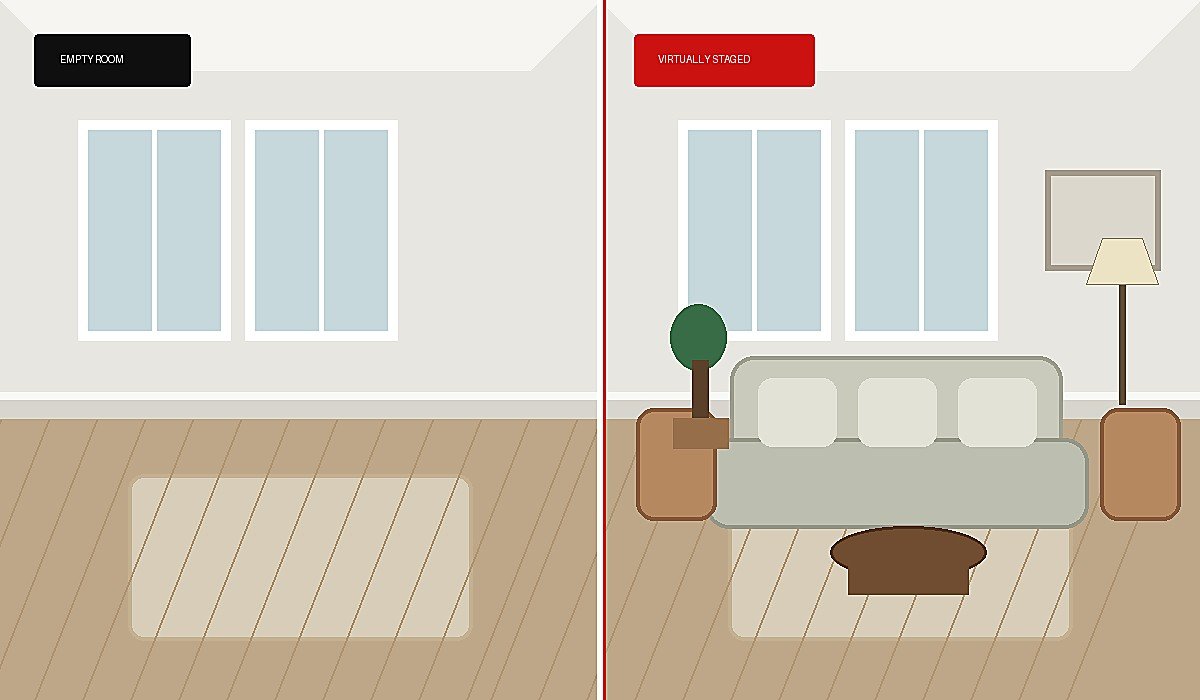 Virtual Staging before and after example image